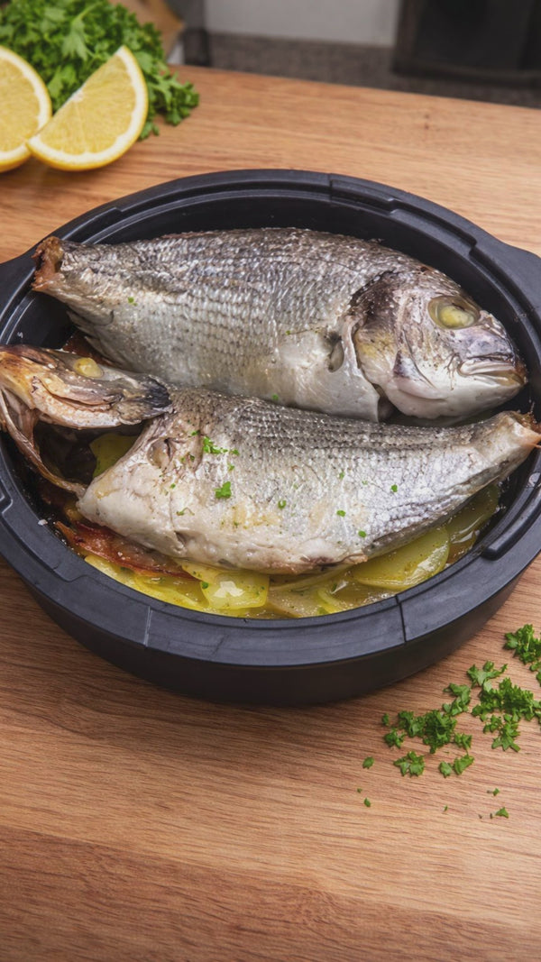 Dorada al horno con jamón y manzana (en el horno UltraPro)